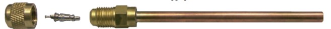 Koperen vulslang van 100 mm, 1/4" SAE met Schraeder-ventiel en dop