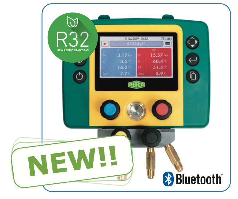 Manifold électronique 4-voies incl. coffret, 5 tuyaux avec vanne 1/4”, 1 tuyau 3/8”, 2 sonde de température en 2 sondes à pince sans fil