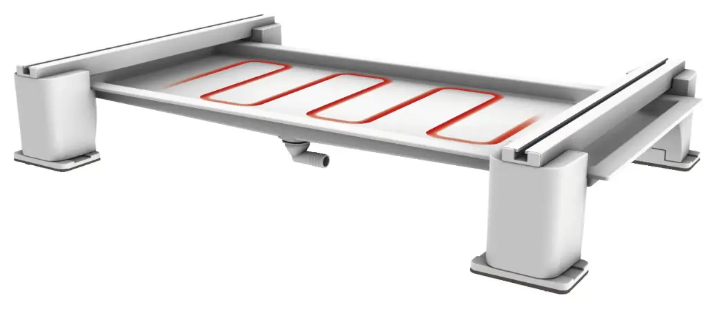 Condensaatbak op voet 945 x 584 mm met verwarmingsweerstand