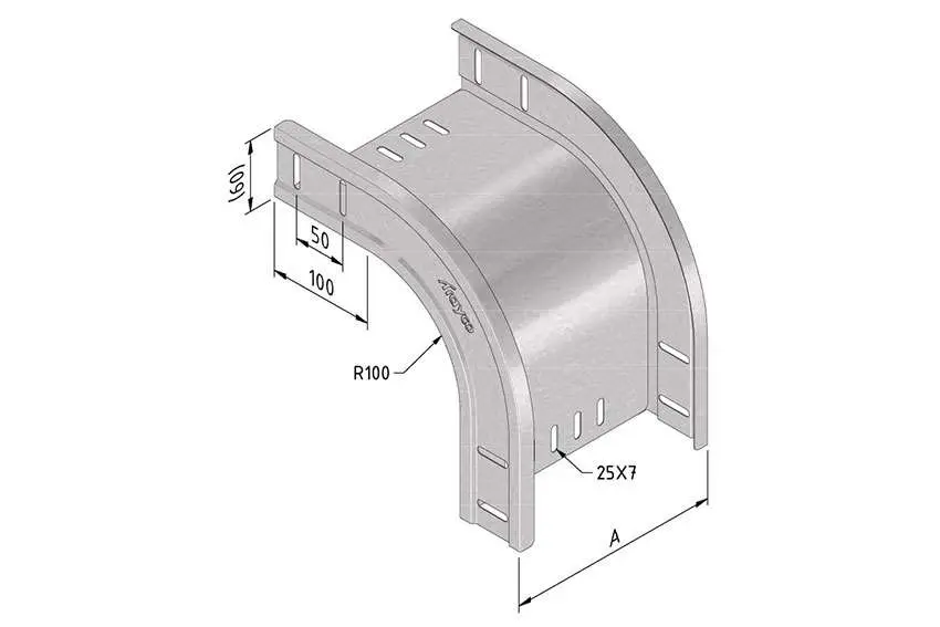 Chemin de câbles coude extérieur 100 mm - 90°